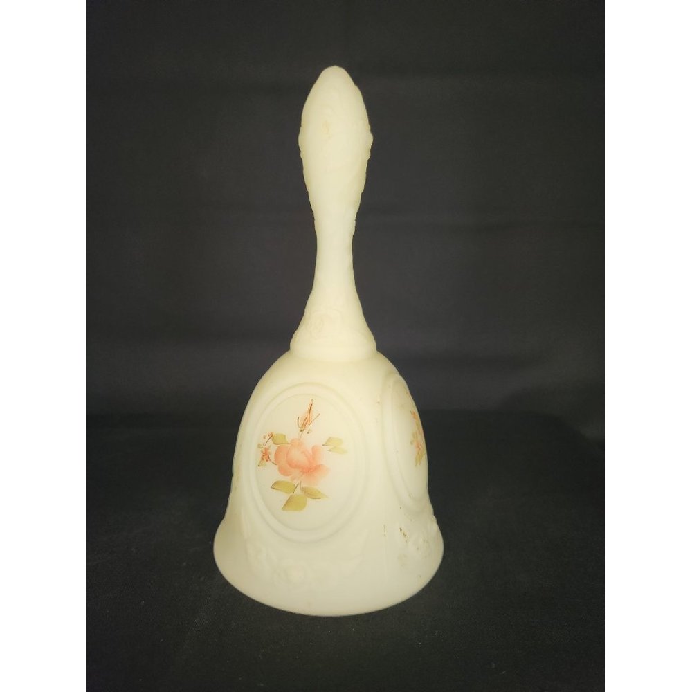 VINTAGE FENTON SATIN YELLOW GLASS BELL ROSES HAND PAINTED